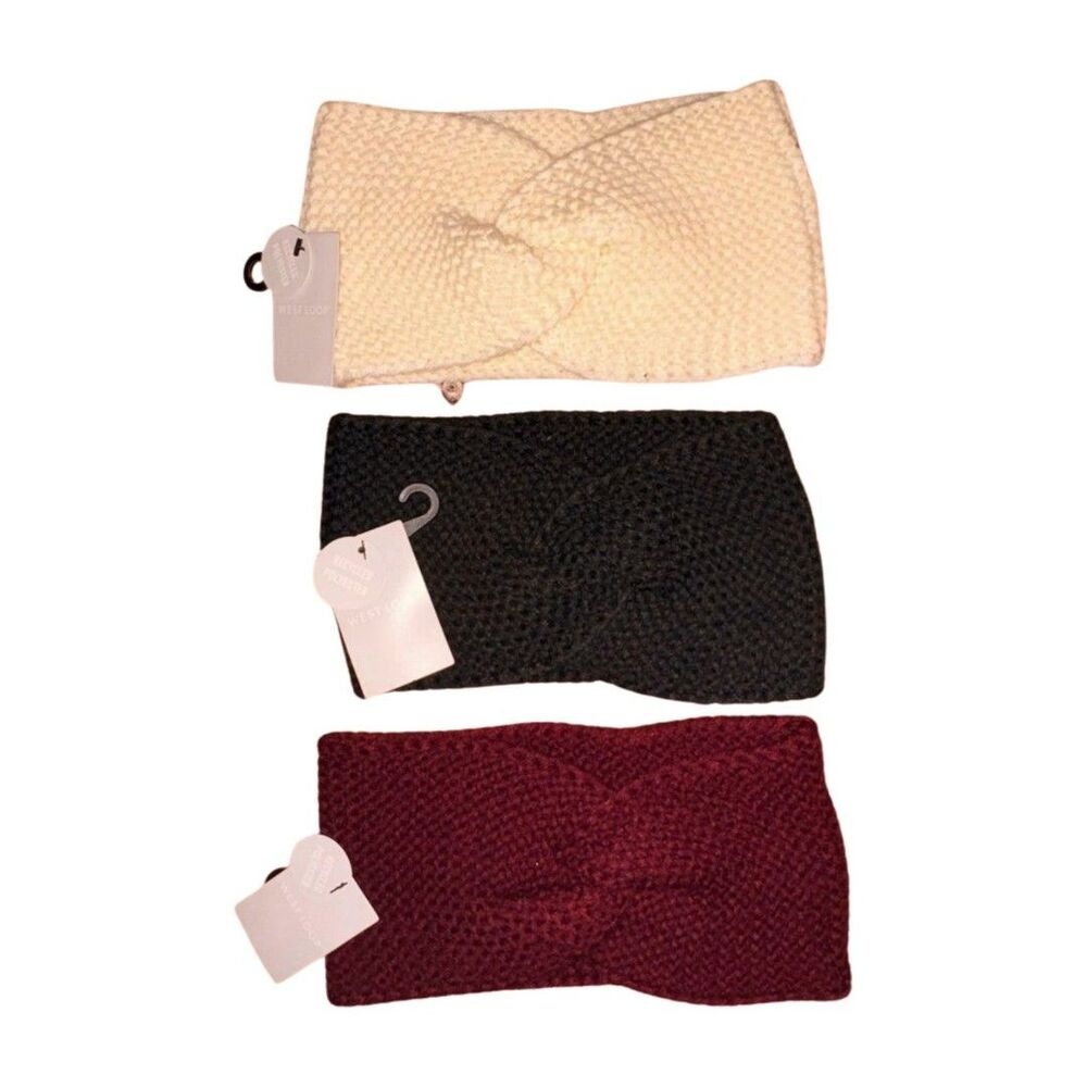 Bundle Lot of 3 West Loop Women’s Knit Headbands | Black Cream Burgundy | NWT